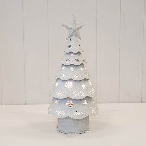 Off White Metal Cutout Detailed LED Christmas Tree