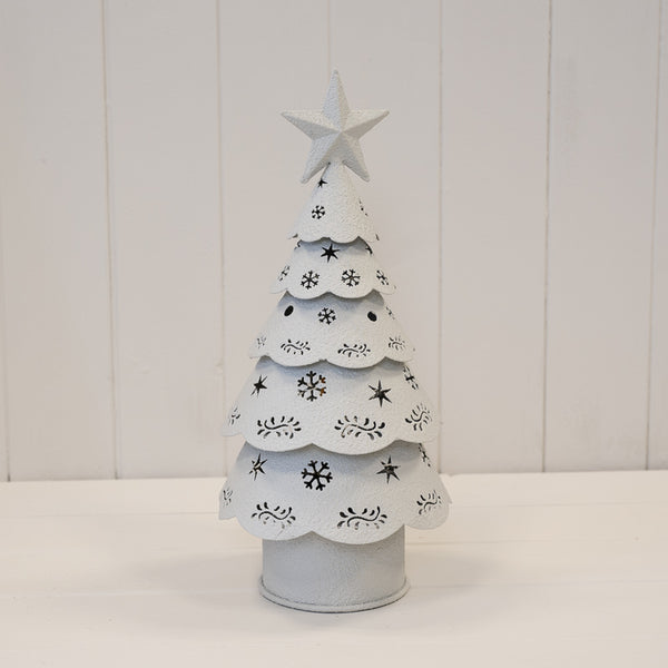 Off White Metal Cutout Detailed LED Christmas Tree