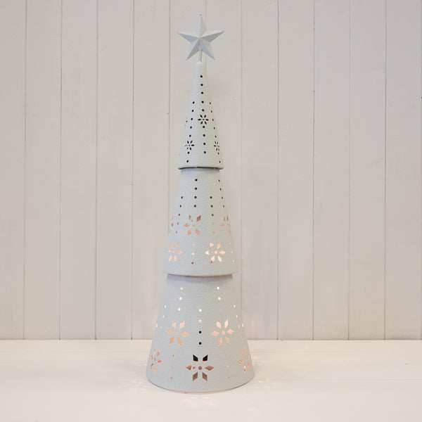 Off White Metal Cutout Detailed LED Christmas Tree
