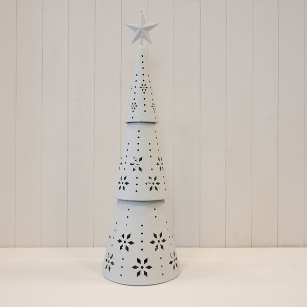 Off White Metal Cutout Detailed LED Christmas Tree