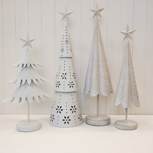 Off White Metal Cutout Detailed LED Christmas Tree