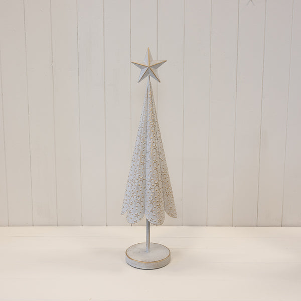 Off White Metal Christmas Tree with Brushed Gold Stars