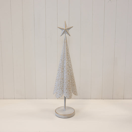 Off White Metal Christmas Tree with Brushed Gold Stars
