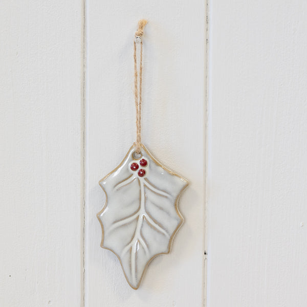 Ceramic Natural Hanging Holly Leaf