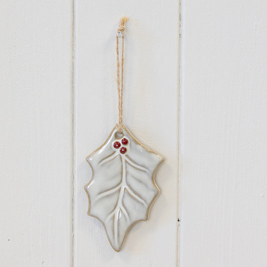 Ceramic Natural Hanging Holly Leaf