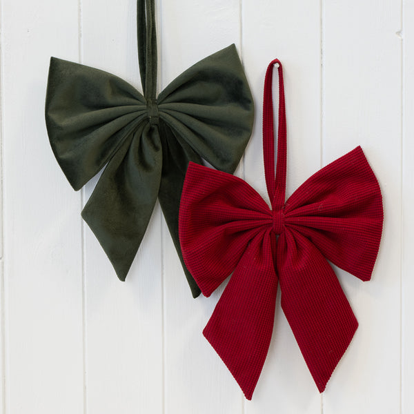 Velvet Dark Green Hanging Bow