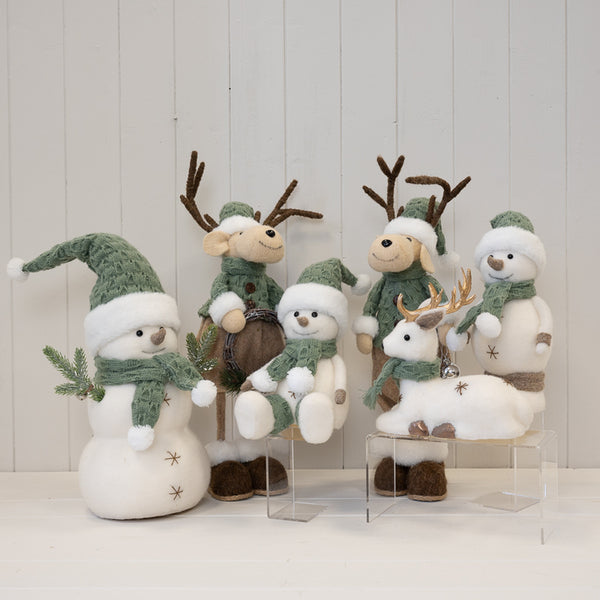 Felt Sage and White Sitting Snowman