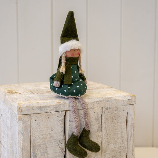 Fabric Sitting Girl in Green Outfit