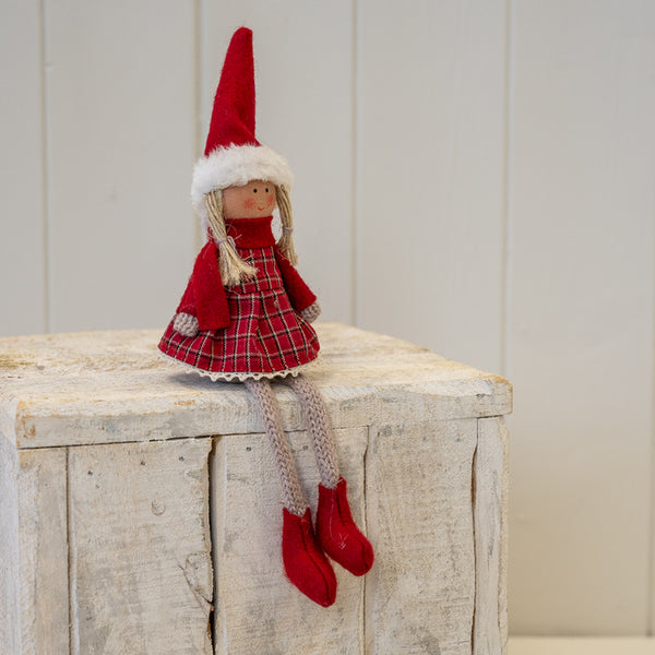 Fabric Sitting Girl in Red Outfit