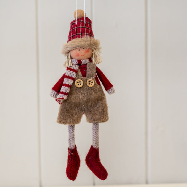 Fabric Hanging Boy in Winter Outfit Red and Brown