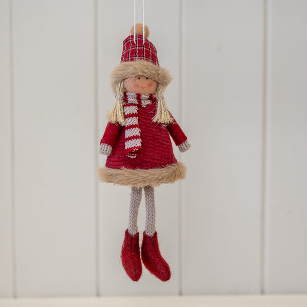 Fabric Hanging Girl in Winter Outfit Red and Brown