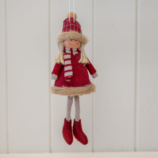 Fabric Hanging Girl in Winter Outfit Red and Brown