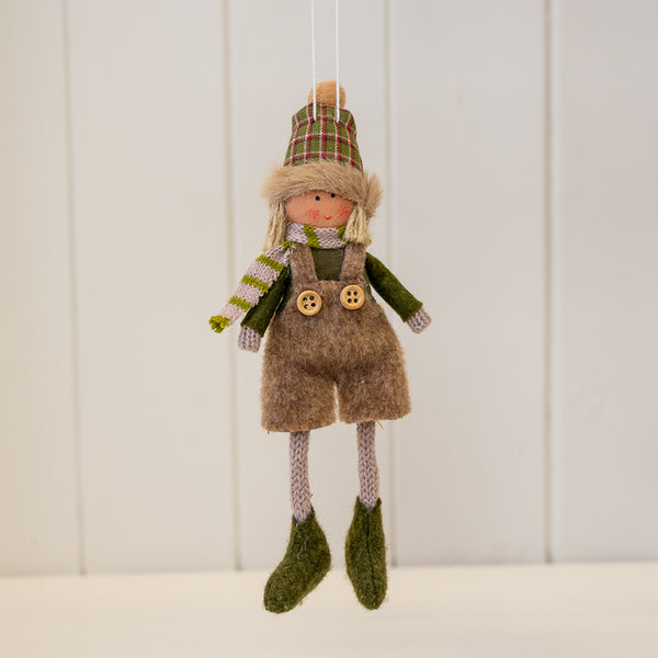 Fabric Hanging Boy in Winter Outfit Green and Brown