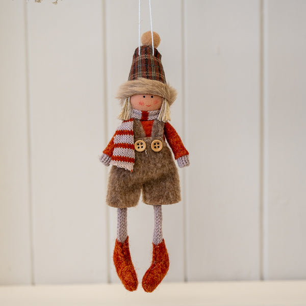 Fabric Hanging Boy in Winter Outfit Orange and Brown
