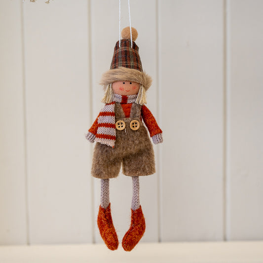 Fabric Hanging Boy in Winter Outfit Orange and Brown