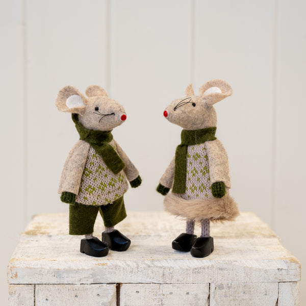 Fabric Standing Boy Mouse in Cloggs Green and Brown