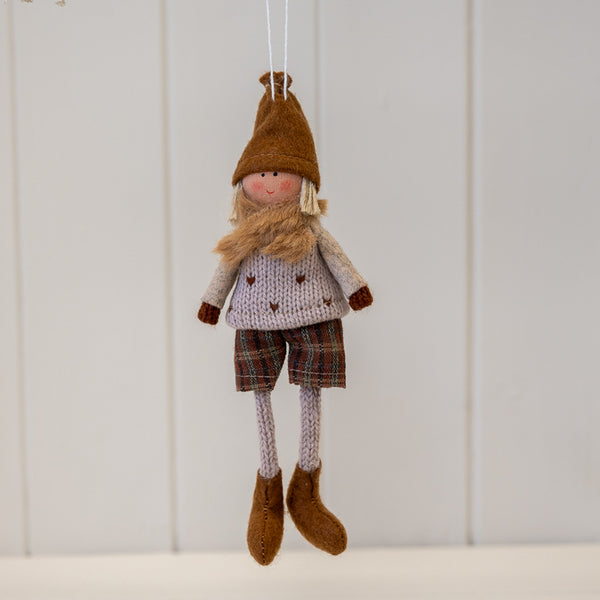Fabric Hanging Boy In Winter Outfit Brown