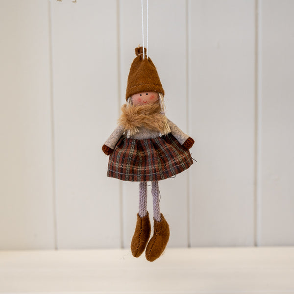 Fabric Hanging Girl In Winter Outfit Brown