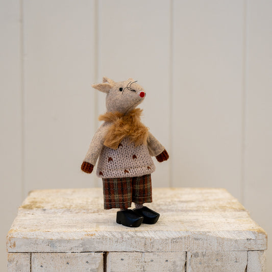 Fabric Boy Mouse In Cloggs In Winter Outfit Brown