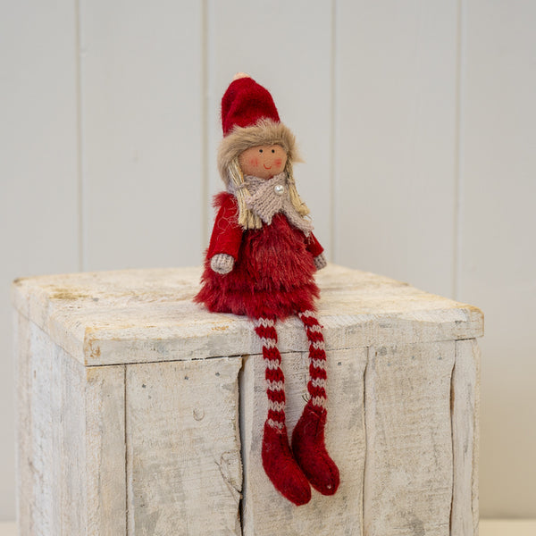 Fabric Sitting Girl in Red Outfit