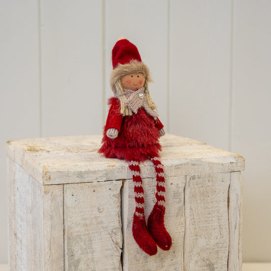 Fabric Sitting Girl in Red Outfit