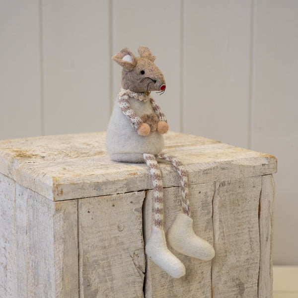 Fabric Sitting Mouse with Heart Detail Natural