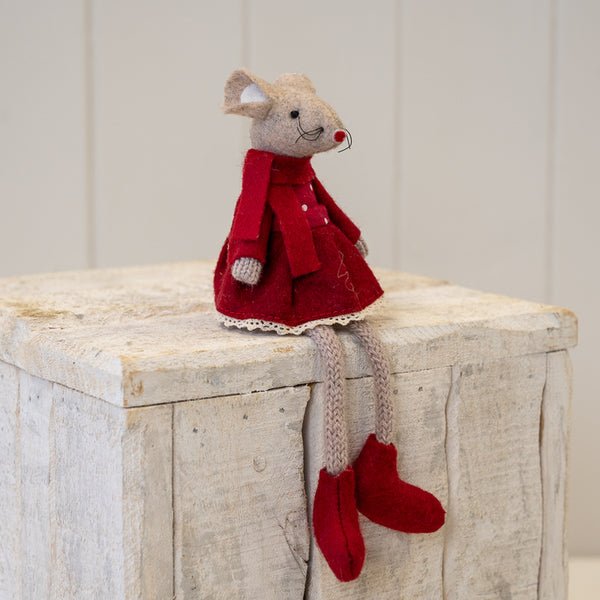 Fabric Sitting mouse in Red Outfit