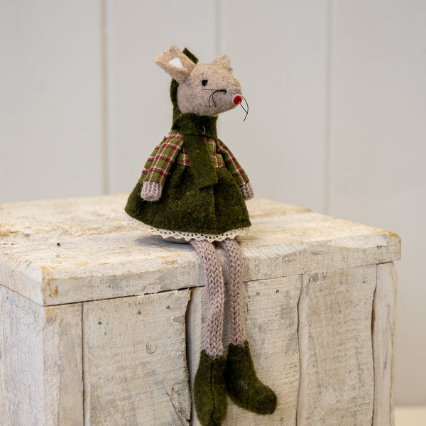 Fabric Sitting mouse in Green Outfit