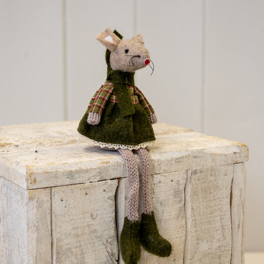 Fabric Sitting mouse in Green Outfit