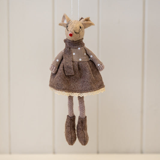 Fabric Hanging Mouse in Brown Outfit