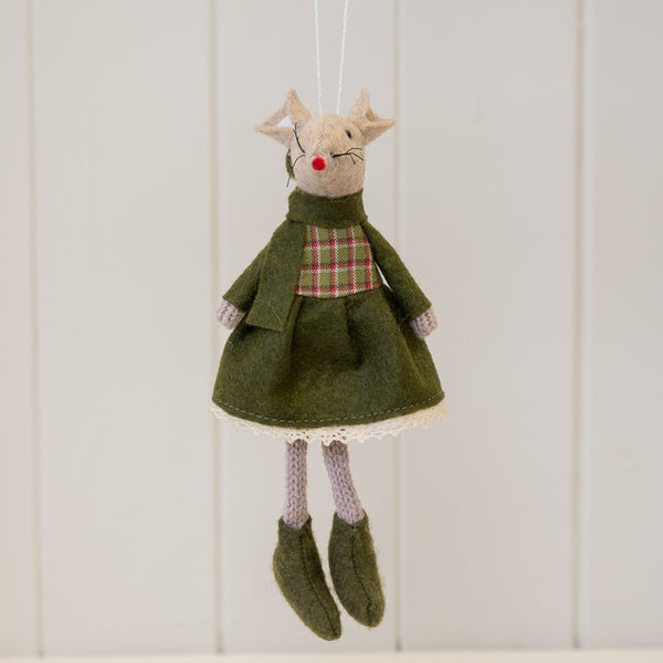 Fabric Hanging Mouse in Green Outfit