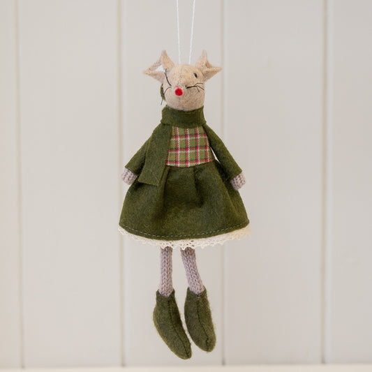 Fabric Hanging Mouse in Green Outfit