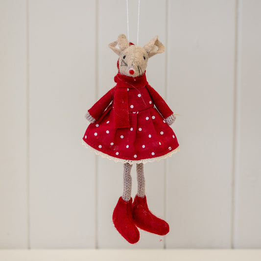 Fabric Hanging Mouse in Red Outfit