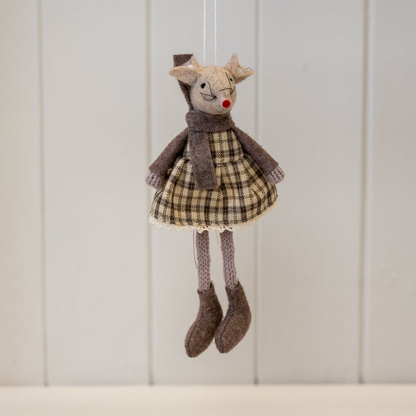 Fabric Hanging Mouse in Brown Outfit