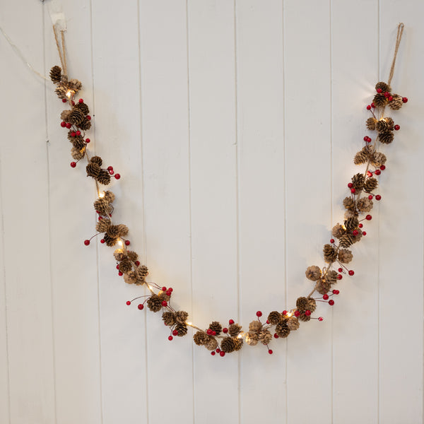 LED Garland with Pinecone and Berries