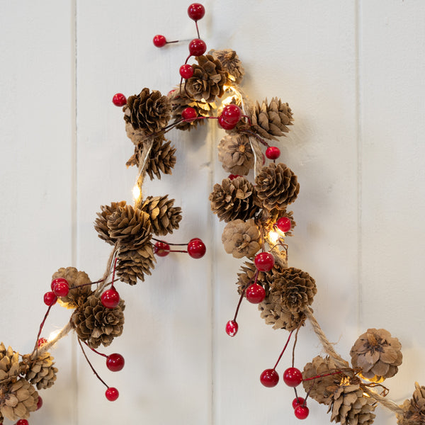 LED Garland with Pinecone and Berries