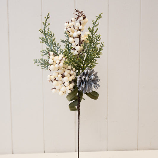White Berry Pick with Green Ribbon