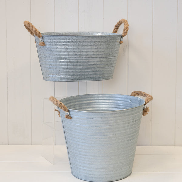Aged Zinc Trough with Rope Handles and Draiange Hole