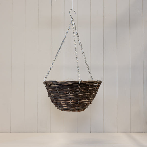 Round Brown Rattan Hanging Basket with clear soft plastic liner