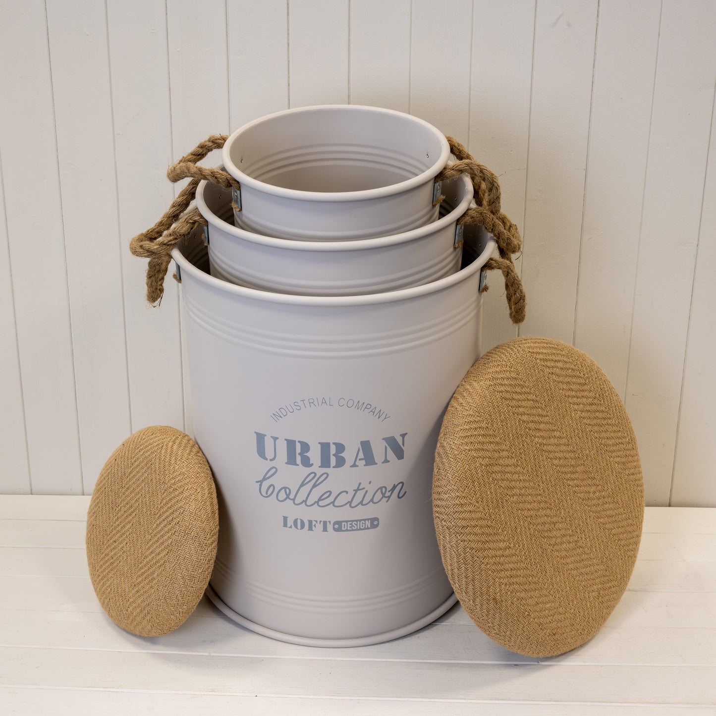 Set Of Three Cream Urban Round Storage Containers