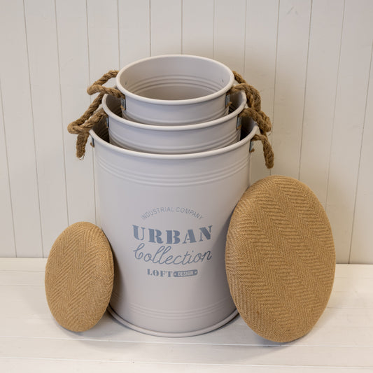 Set Of Three Cream Urban Round Storage Containers
