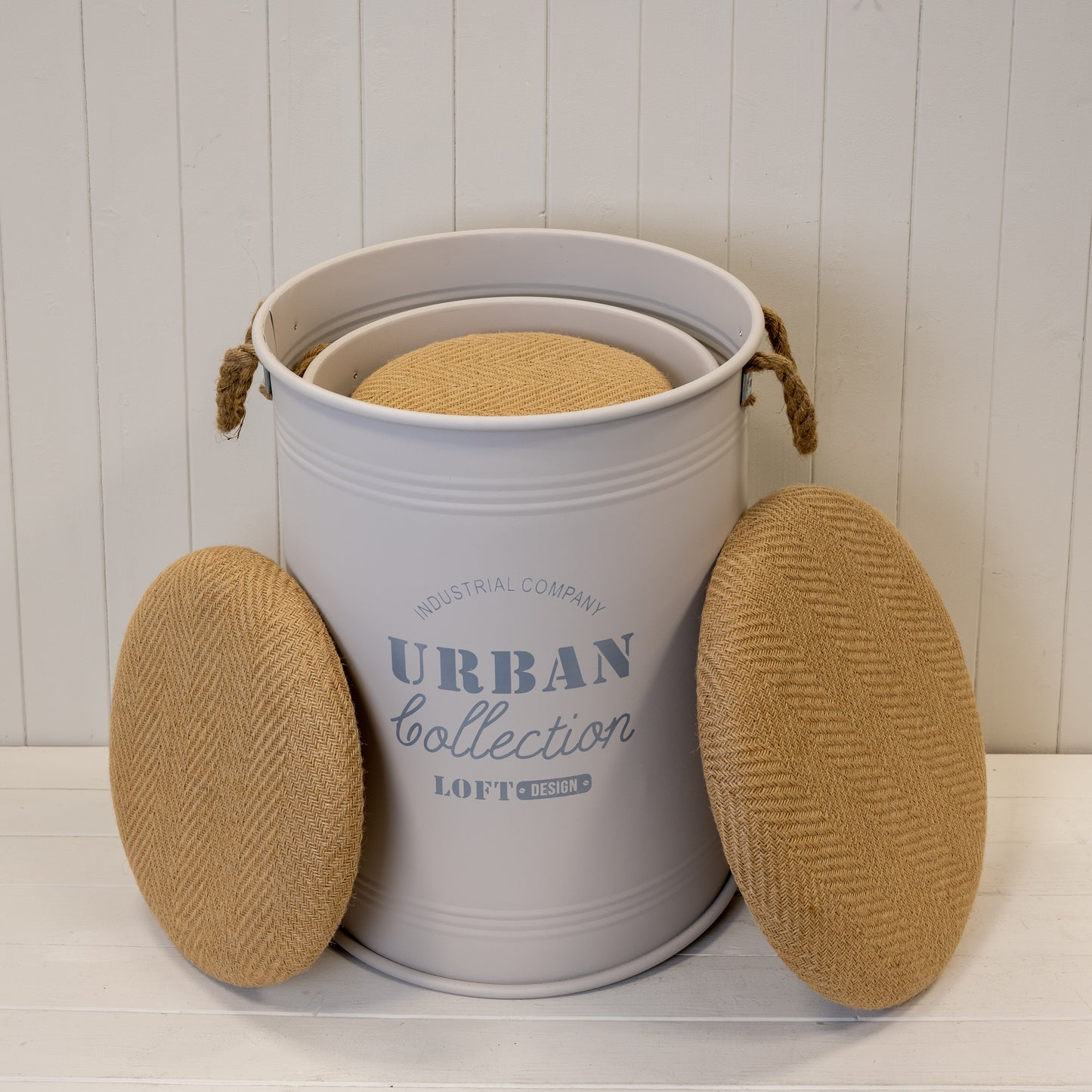 Set Of Three Cream Urban Round Storage Containers