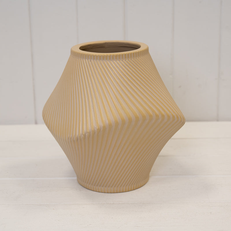 Modern Tan Sculptural Ribbed Vase