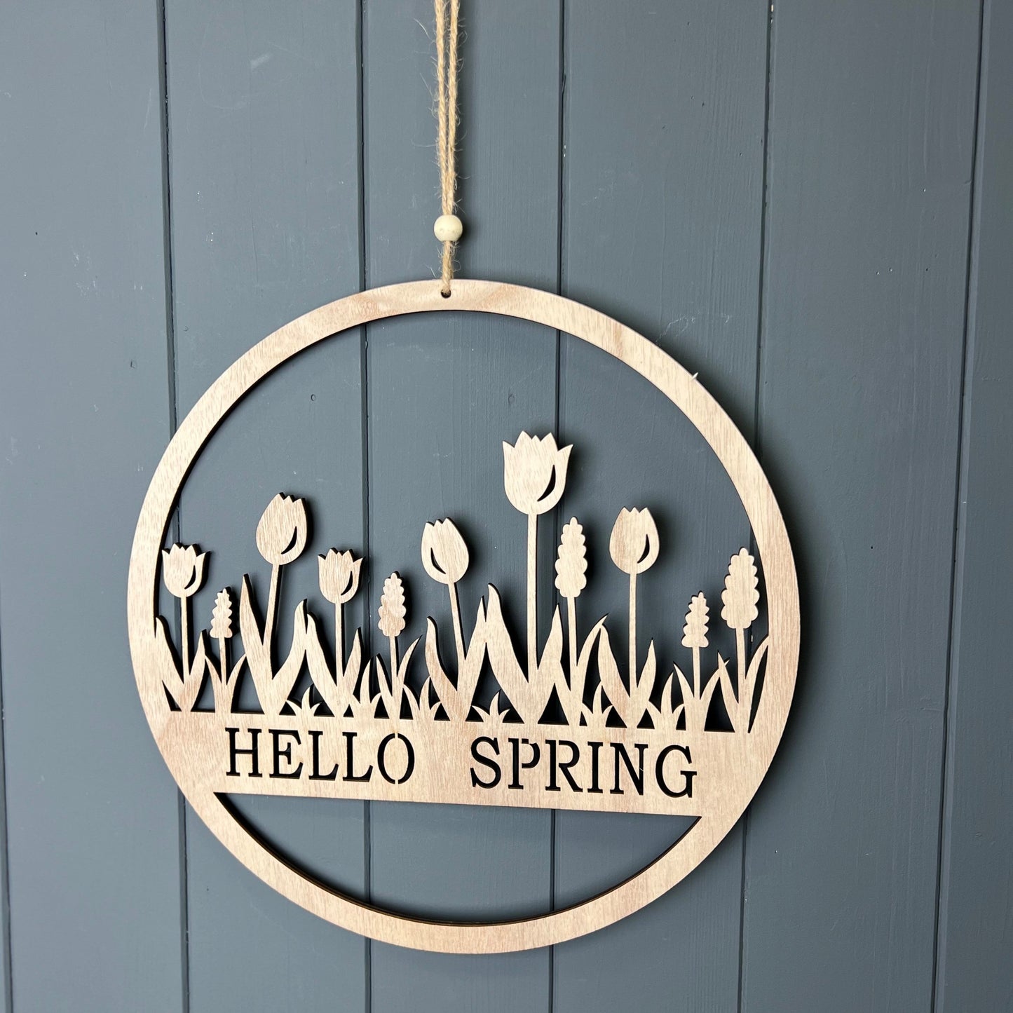 'Hello Spring' Tulip Wooden Wreath