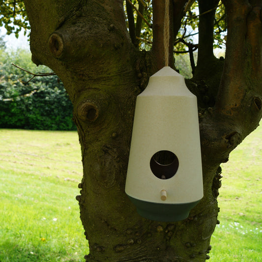 2-Tone Cream/Grey Hanging Bird Feeder - Bamboo