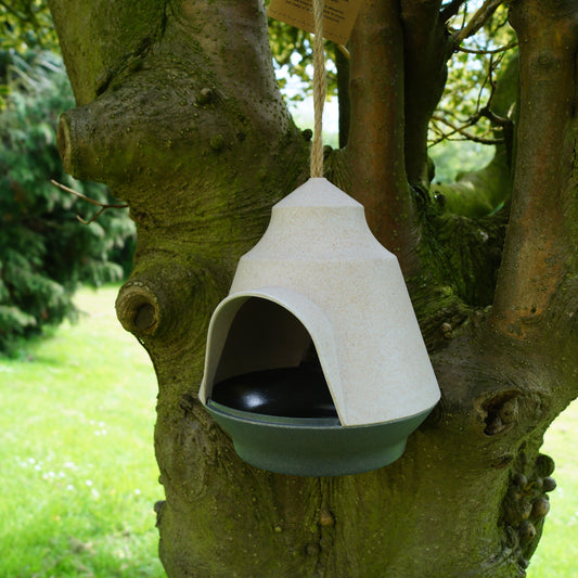 2-Tone Cream/Grey Hanging Bird Feeder - Bamboo